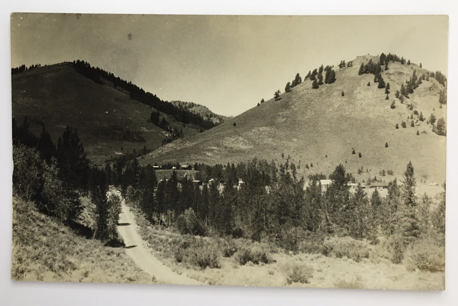 Vintage RPPC Unknown Origin Mounds Hills Trees Homes at Bottom AZO