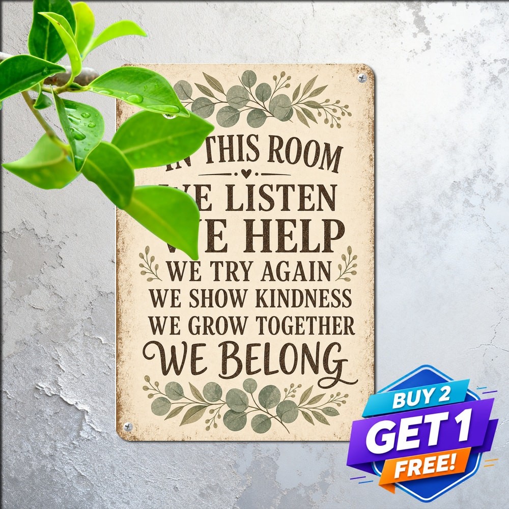 Classroom Family Rules Leaves Art Metal Sign Vintage School Decor 8x12