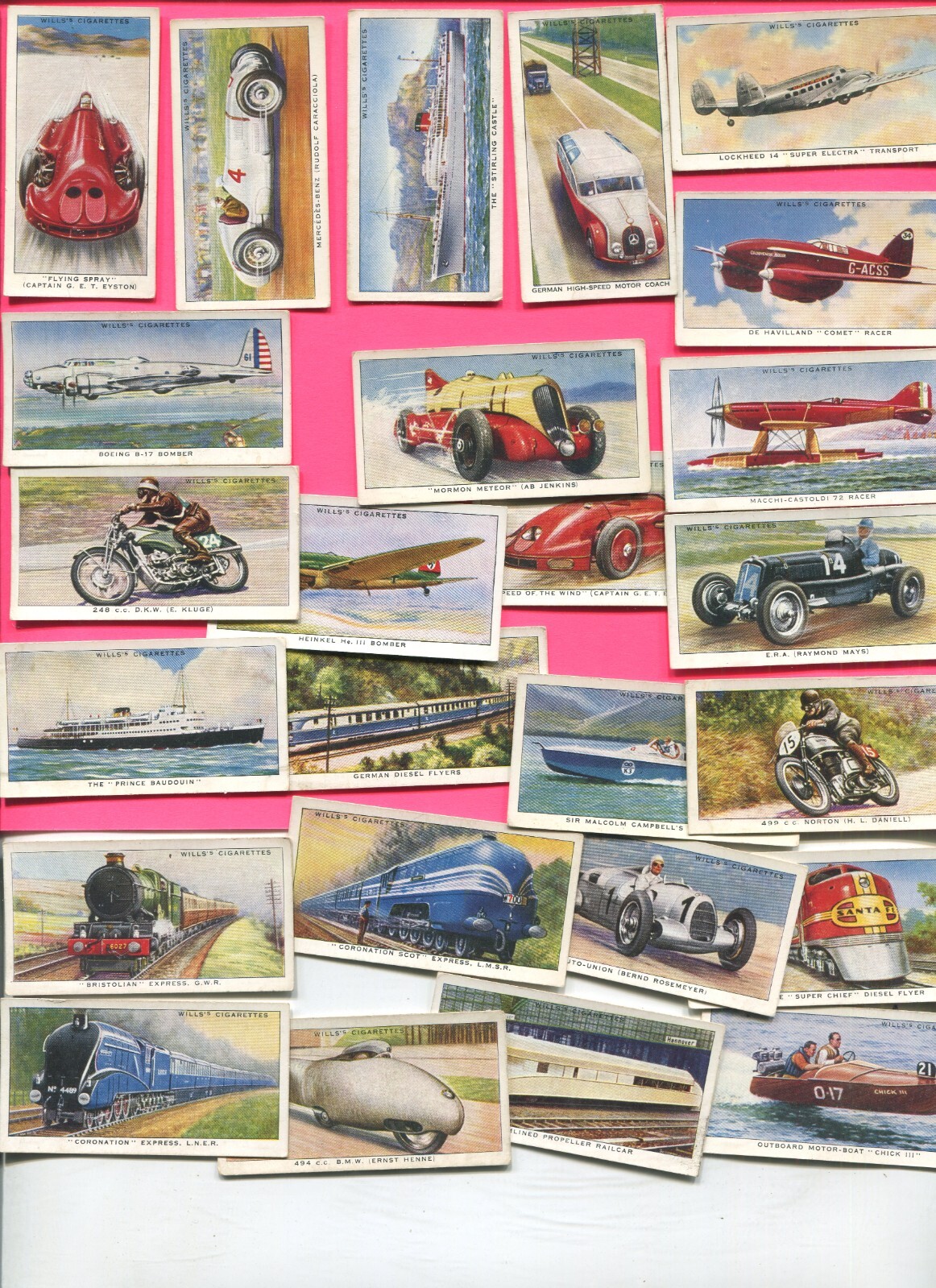 1938 W.D. & H.O. WILLS SPEED COLLECTOR 50 TOBACCO CARD SET