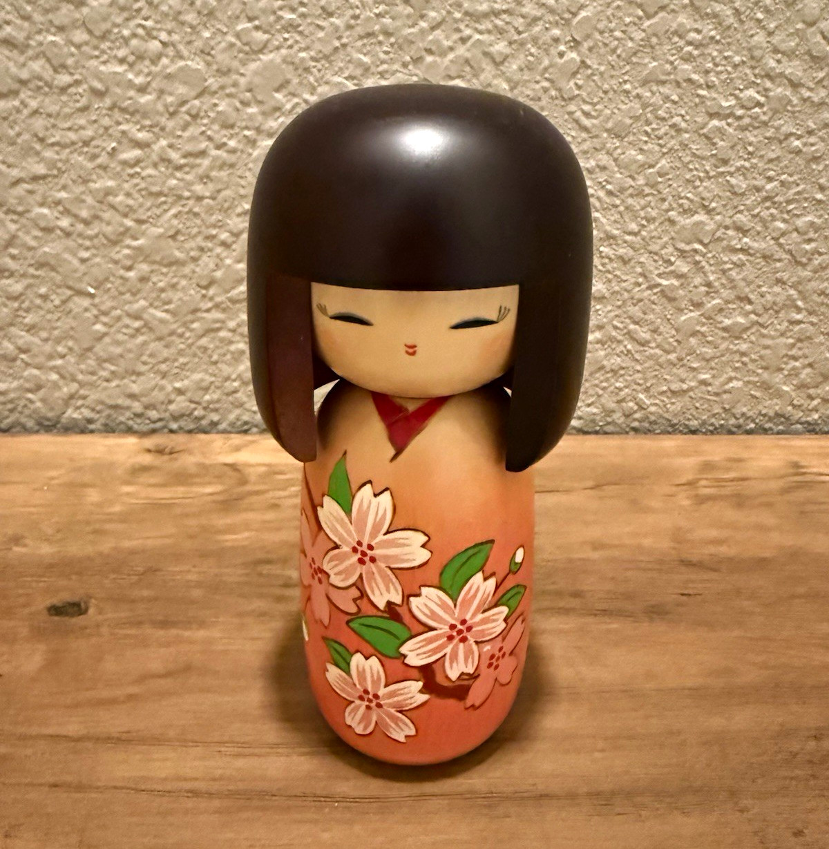 Made in Japan Japanese Kokeshi Doll Figurine, Cherry Blossom Floral, Okinawa Made in Japan Japanese Kokeshi Doll Figurine, Cherry Blossom Floral, Okinawa
