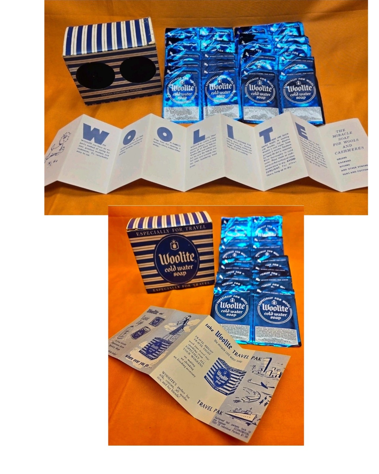 1950\'s Vintage Woolite Cold Water SOAP Not Wash 34 Foil Packets 2 Boxes - Rare