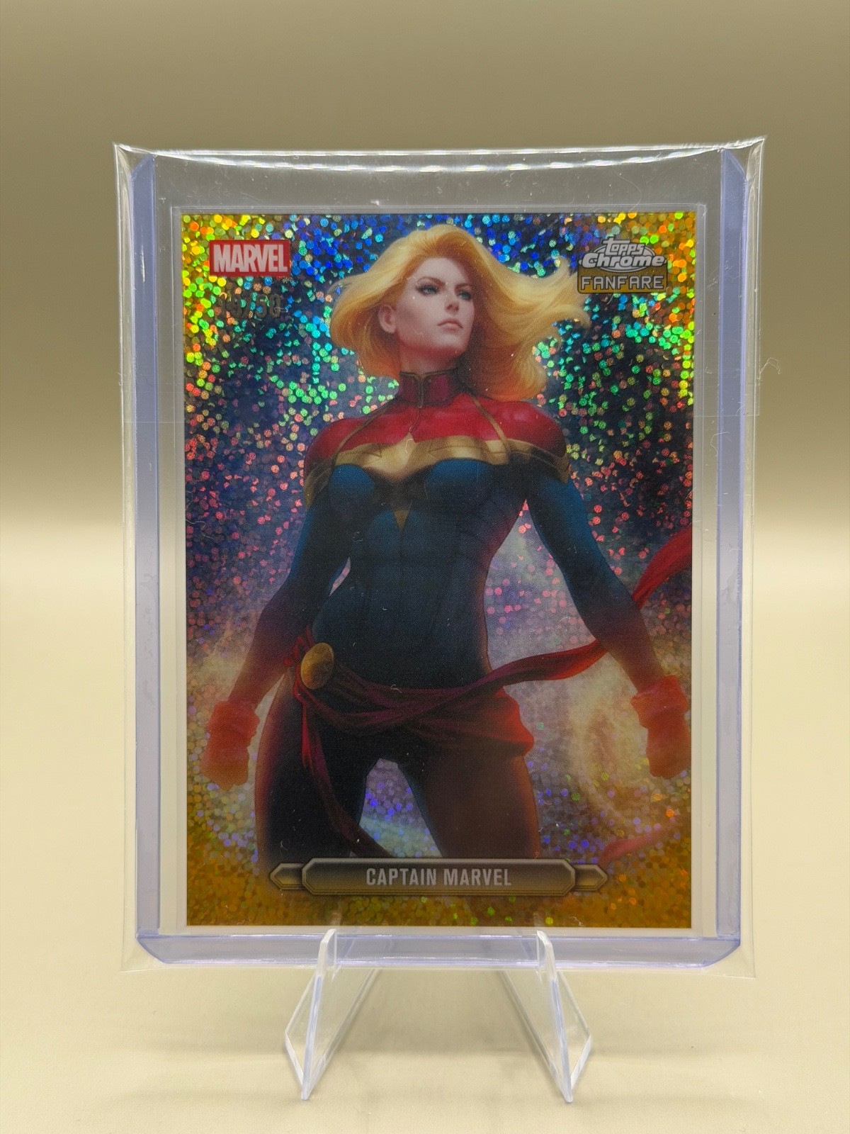 2026 Topps Chrome Marvel Captain Marvel Fanfare Gold Speckle Refractor /50 2026 Topps Chrome Marvel Captain Marvel Fanfare Gold Speckle Refractor /50