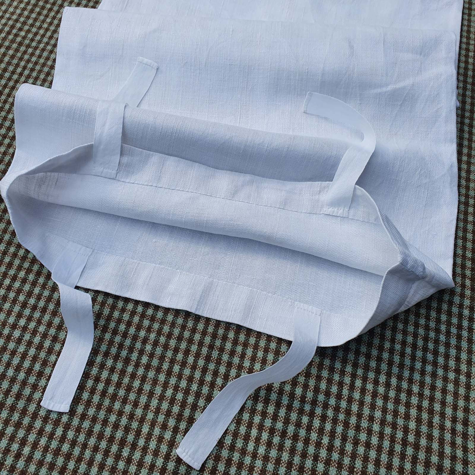 Vintage linen pillowcase, white with ties, small Vintage linen pillowcase, white with ties, small