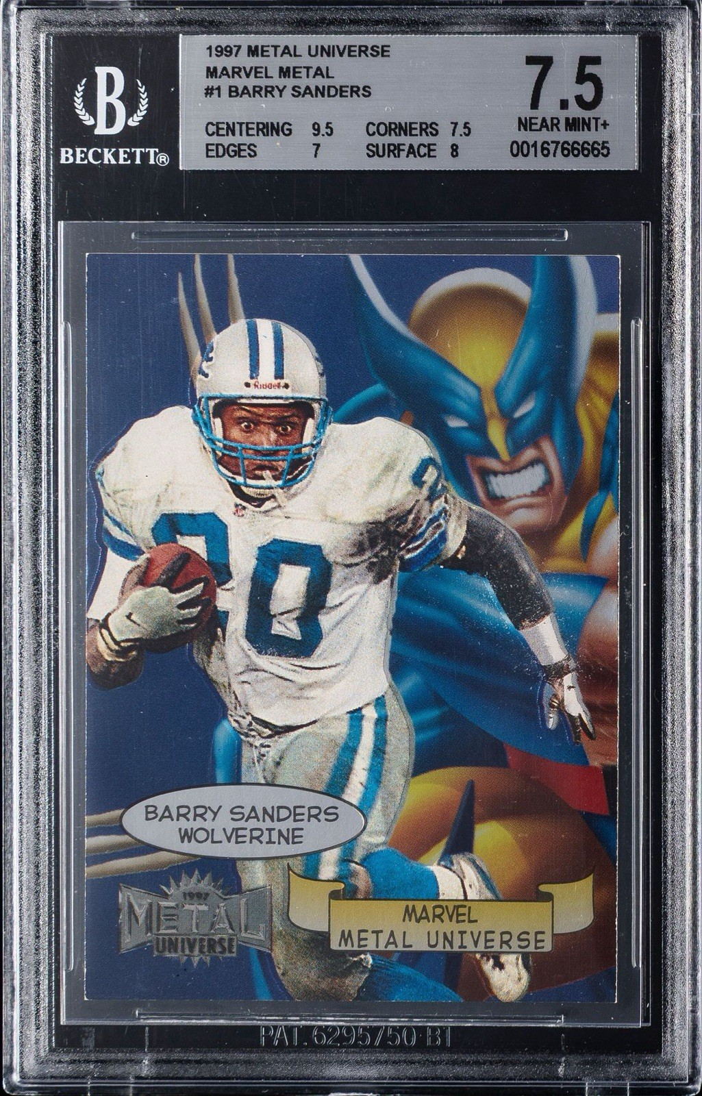 1997 SkyBox Metal Universe Marvel Metal #1 Barry Sanders Wolverine BGS 7.5 1997 SkyBox Metal Universe Marvel Metal #1 Barry Sanders Wolverine BGS 7.5