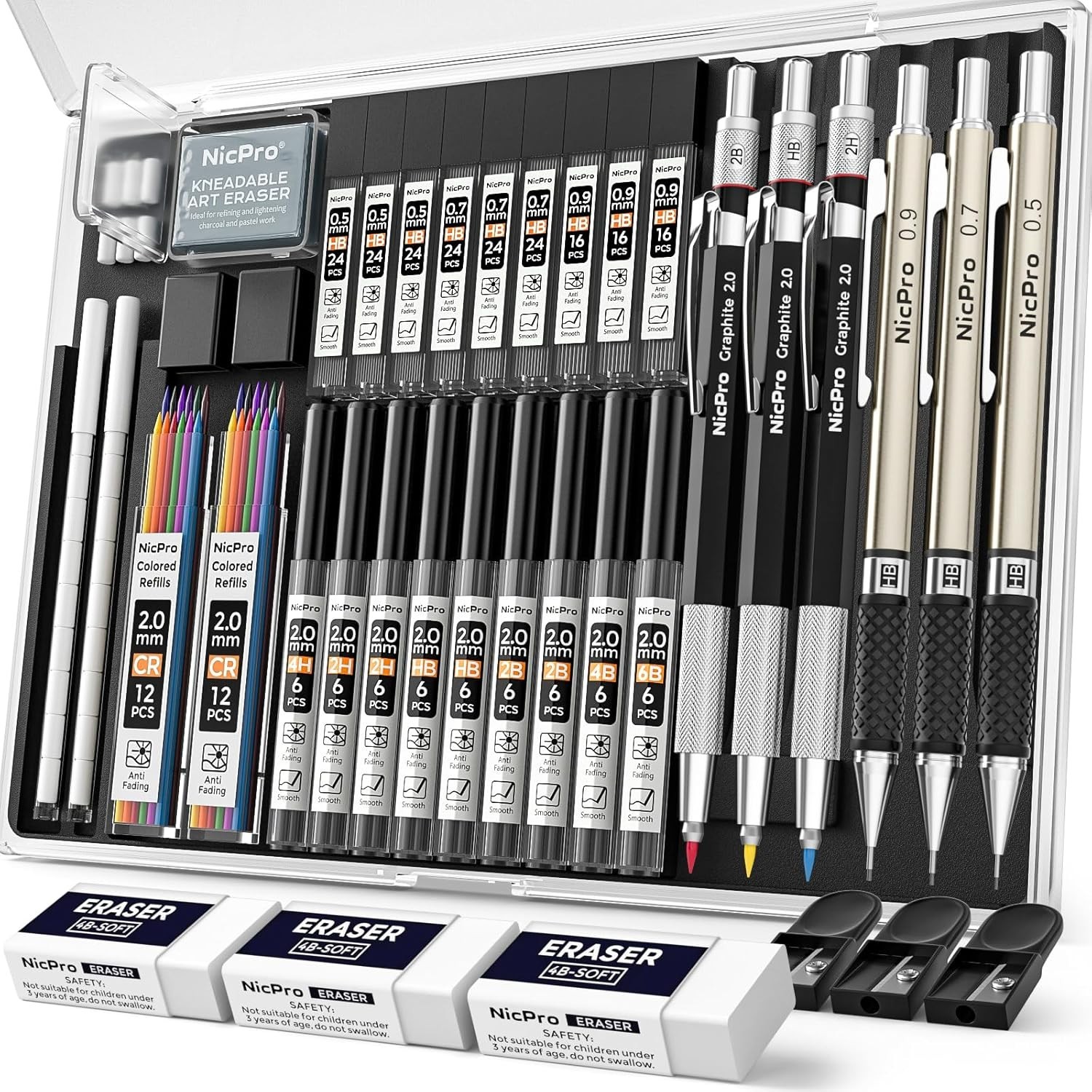 Nicpro 35PCS Art Mechanical Pencil Set, 3 PCS Metal Drafting Pencil 0.5 mm & 0.7 Nicpro 35PCS Art Mechanical Pencil Set, 3 PCS Metal Drafting Pencil 0.5 mm & 0.7