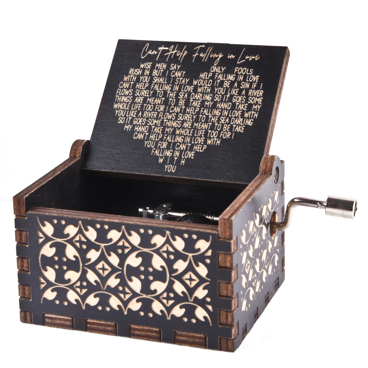 Wood Music Box Can\'t Help Falling in Love Antique Engraved Boxes