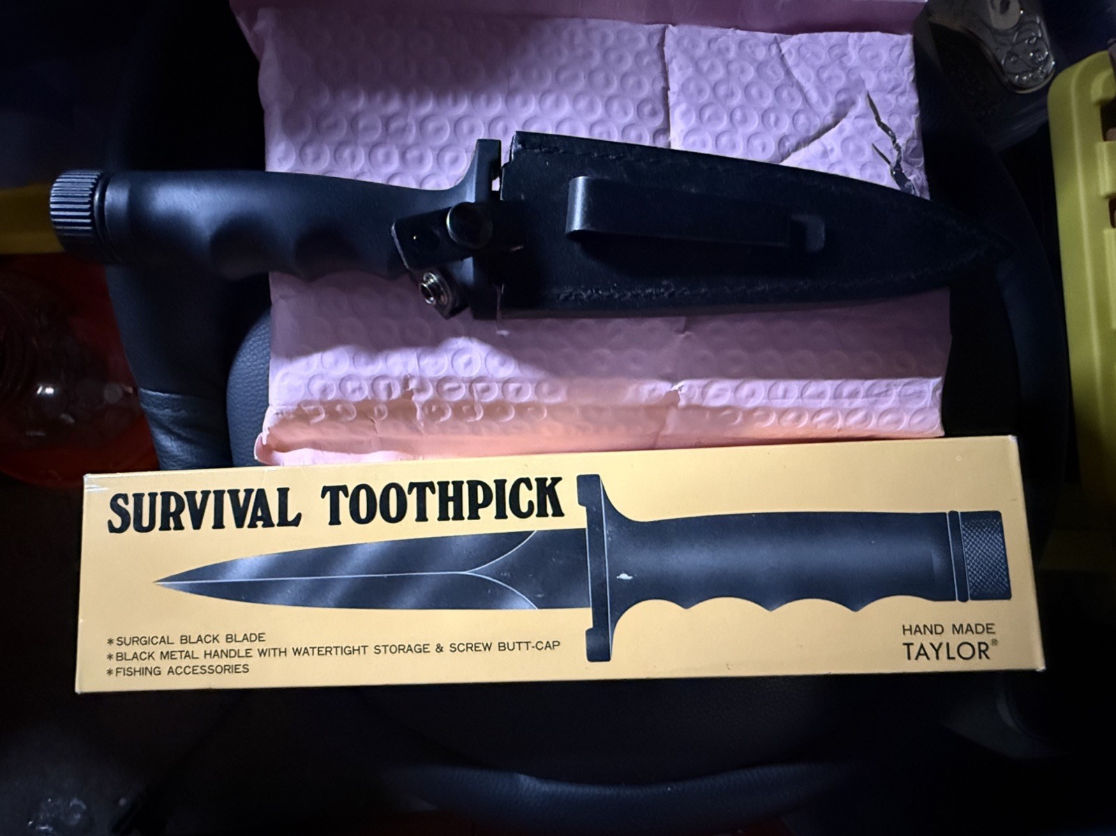 Vintage Taylor Seto Japan Hollow Handle Survival Fighting Knife Leather Sheath