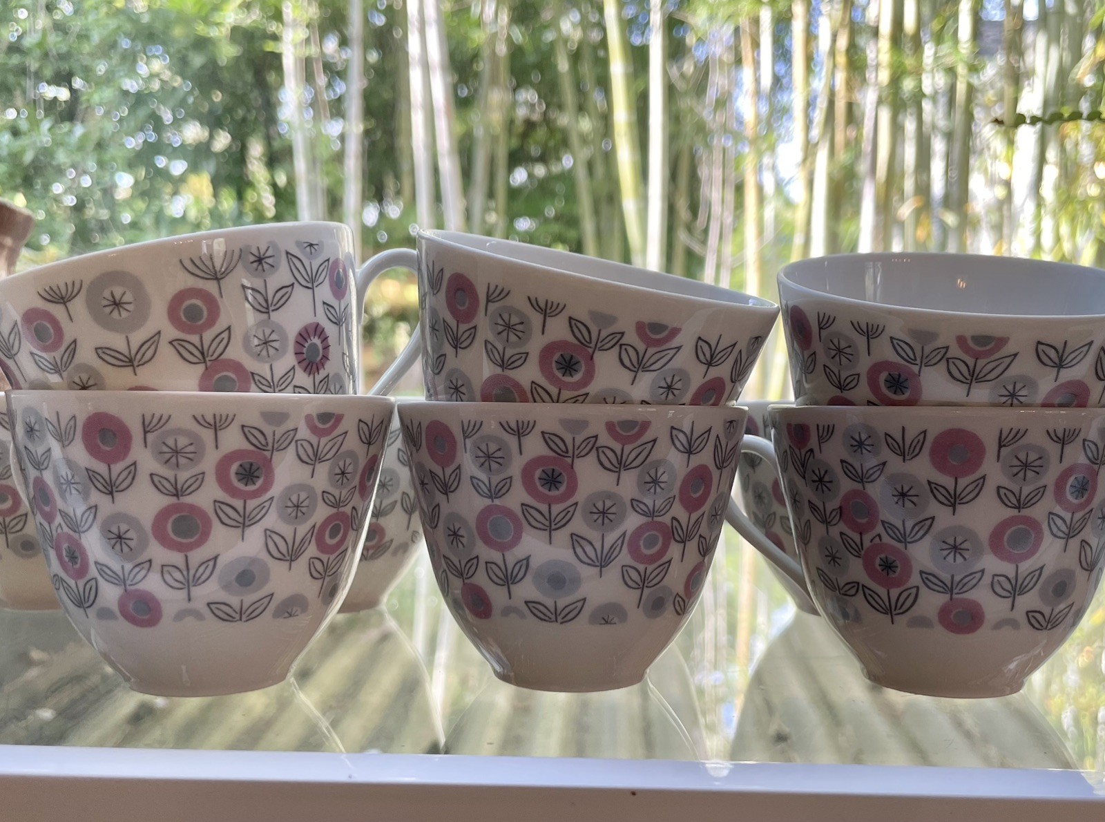 Rörstrand Sweden 592 Paloma Vintage 1960s Coffee Tea Cups Floral -Set of 10 Cups