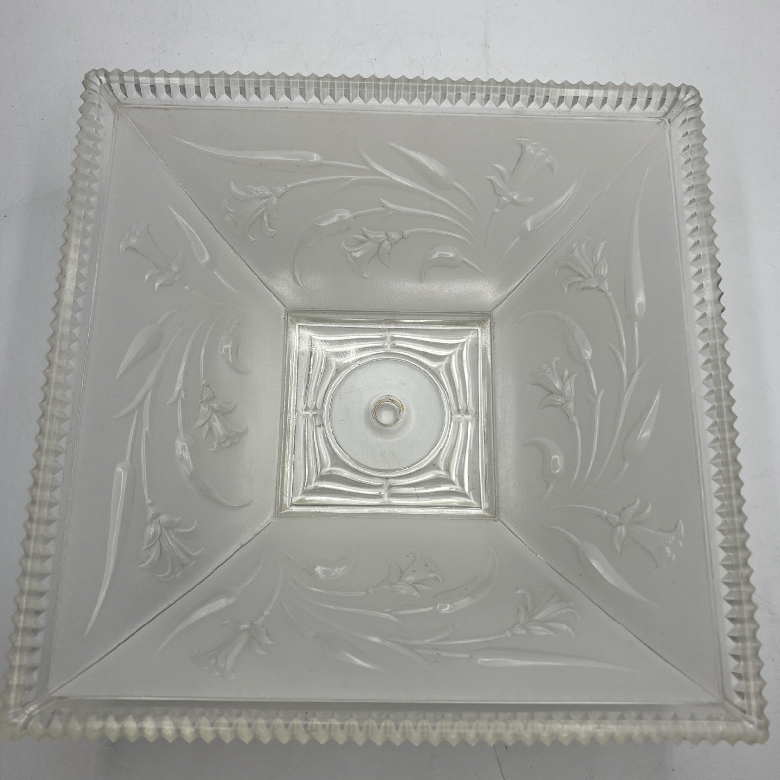 Antique Ornate Frosted Glass Embossed Flowers Ceiling Light Shade Square 10.5”