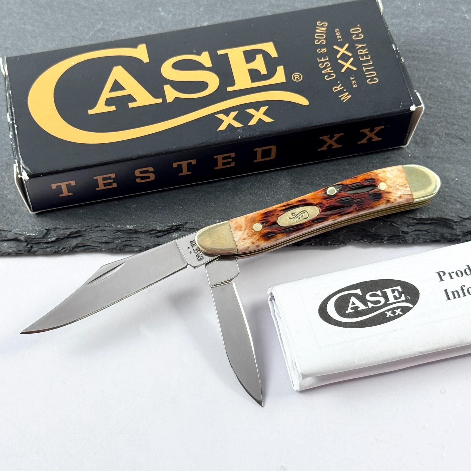 Case XX 00045 Peanut Jigged Amber Bone Stainless Steel Pocket Knife