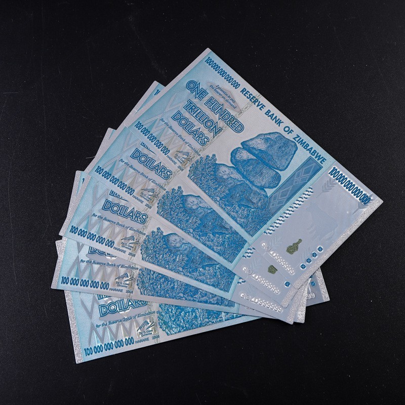 LOT 10 PCS, Zimbabwe's 100 Trillion Silver Foil Fantasy Banknotes/UNC/FREE SHIP