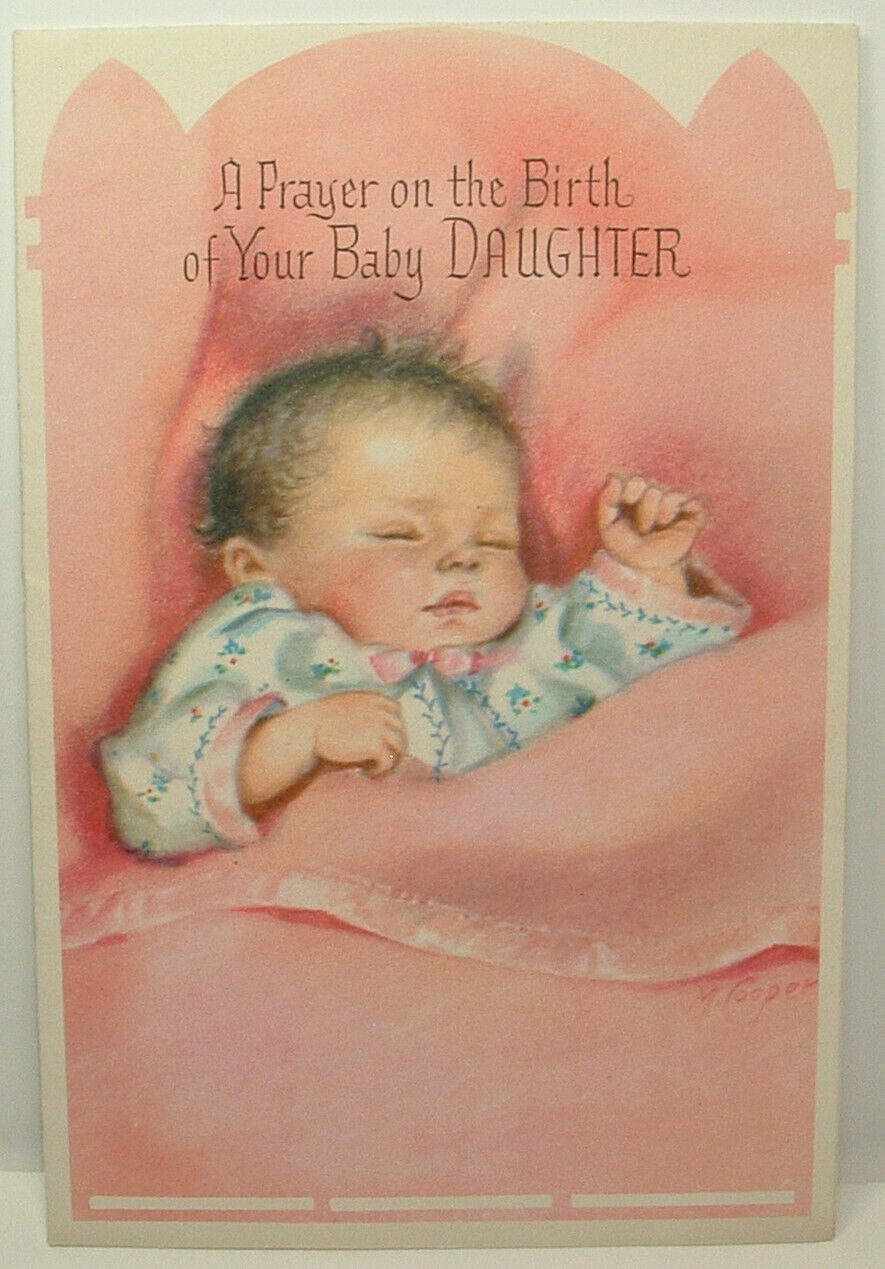 M. Cooper New Baby Girl 1960's Vintage/Antique Rust Craft Card
