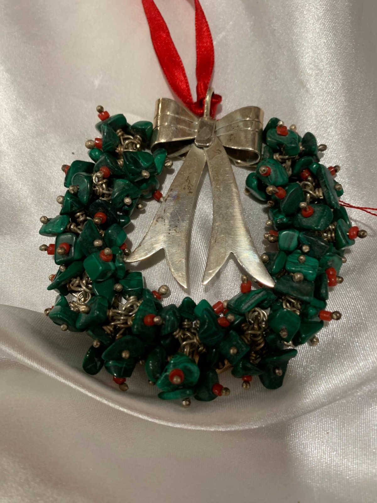 EMILIA LOS CASTILLO STERLING MALACHITE CHRISTMAS WREATH ORNAMENT PENDANT