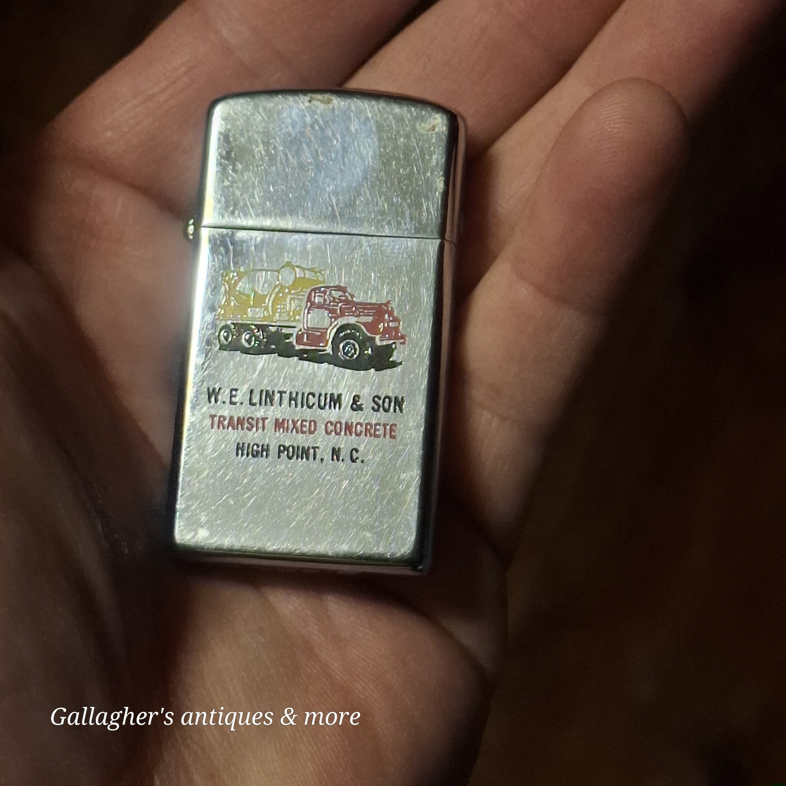 Vintage 1950s Zippo Slim Lighter Transit Mixed Concrete High Point NC Vintage 1950s Zippo Slim Lighter Transit Mixed Concrete High Point NC