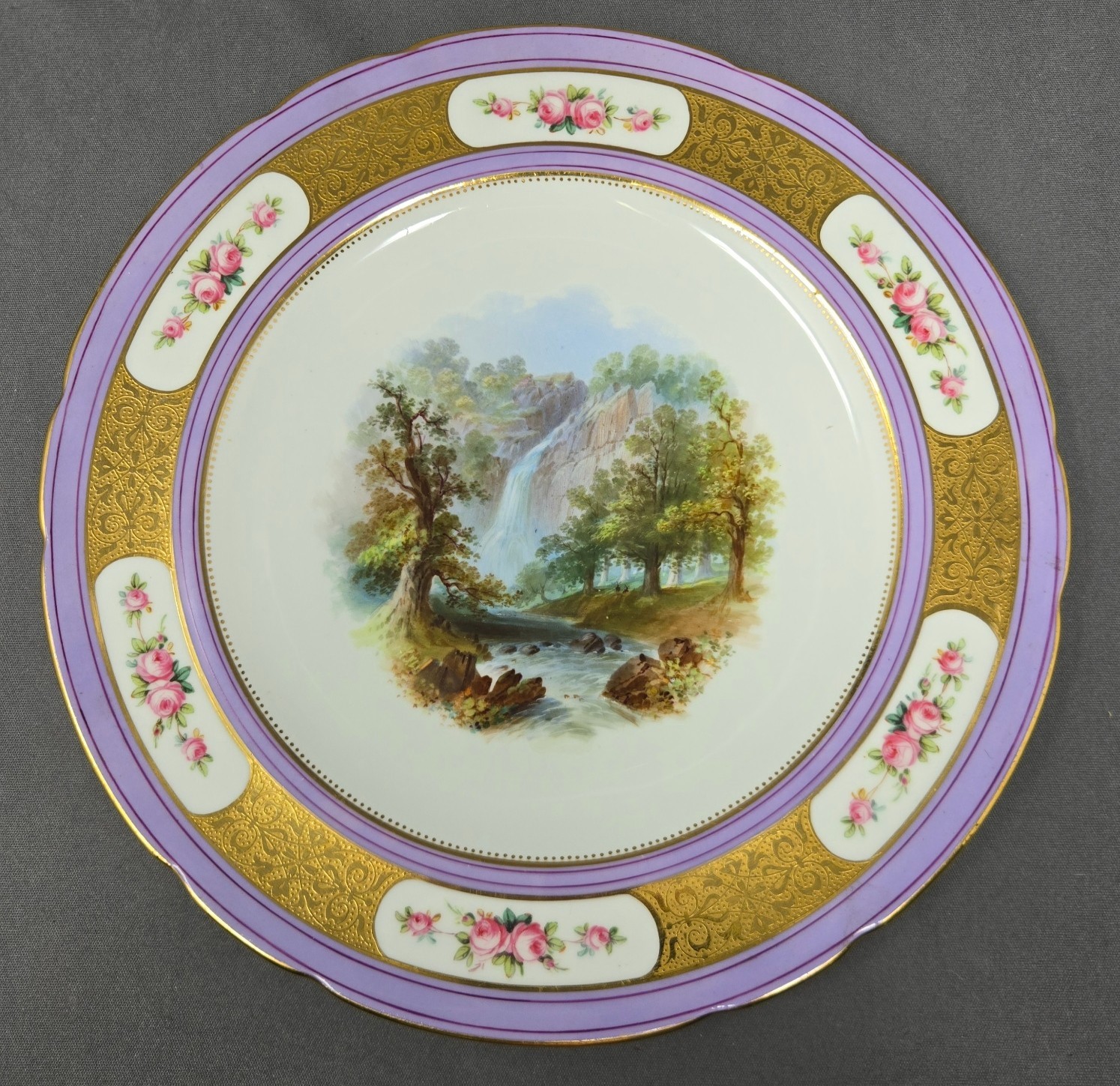 Minton Lavender and Hand Painted Waterfall Scene 9 1/4\ Minton Lavender and Hand Painted Waterfall Scene 9 1/4\