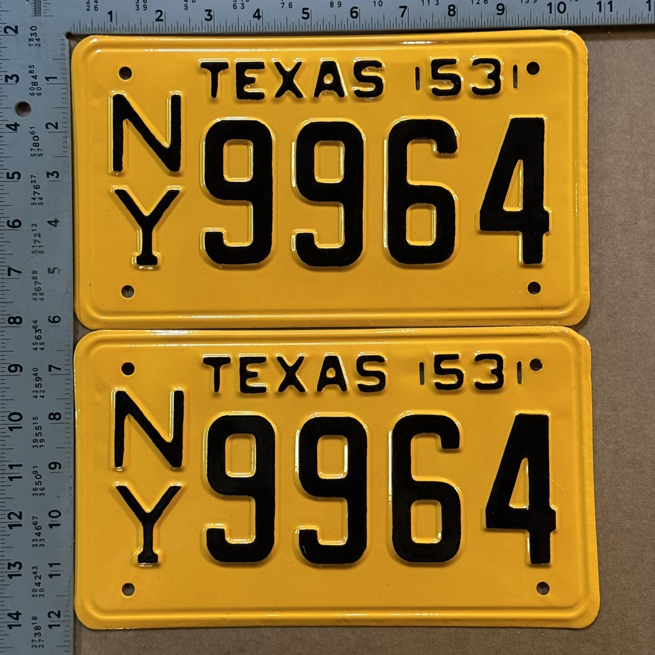 1953 Texas license plate pair NY 9964 YOM DMV HIGH QUALITY RESTORED 24726 1953 Texas license plate pair NY 9964 YOM DMV HIGH QUALITY RESTORED 24726