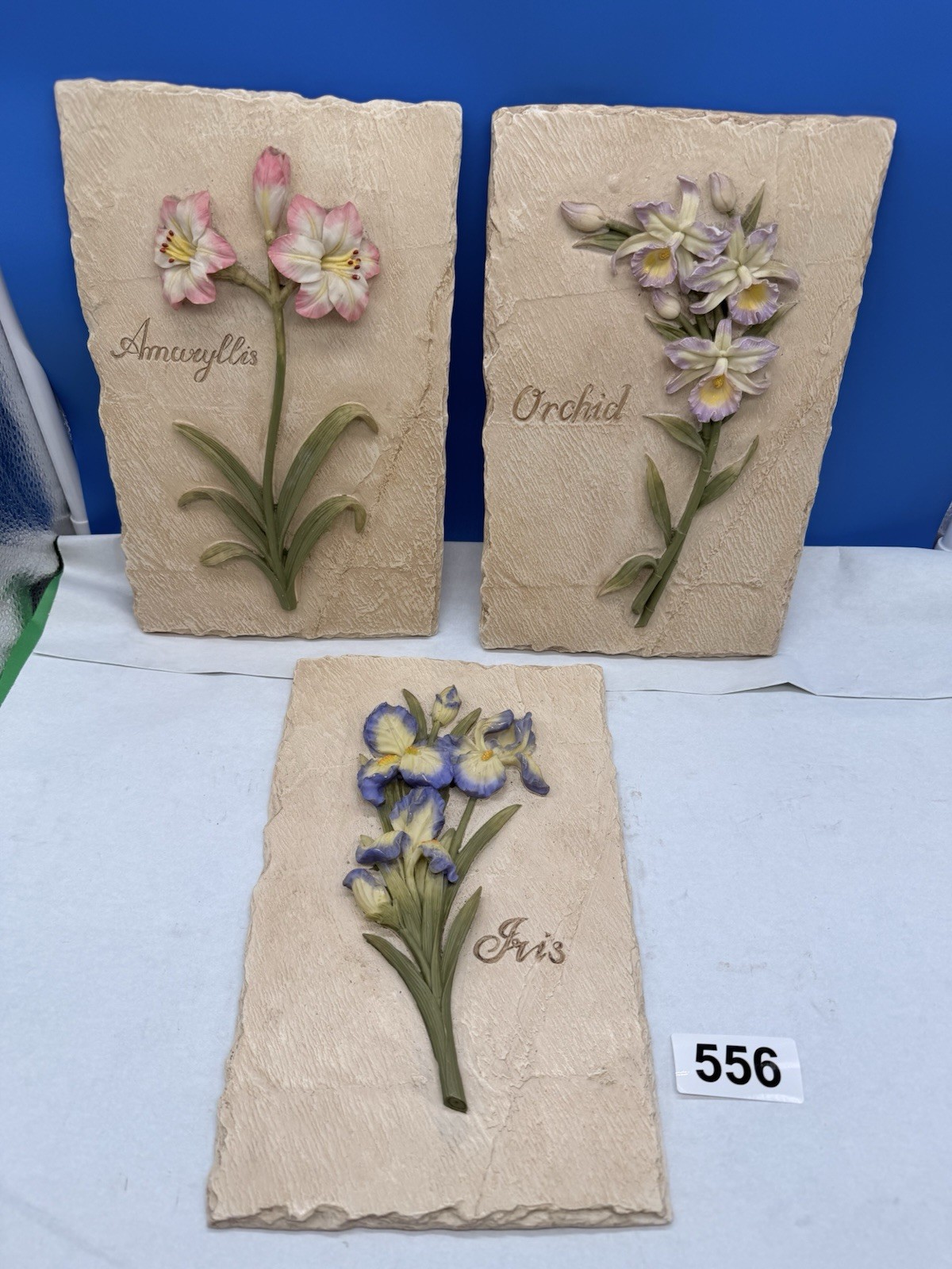 Vtg Home Interiors Floral 3D Wall Plaques Set of 3 Iris Amaryllis Orchid 2004