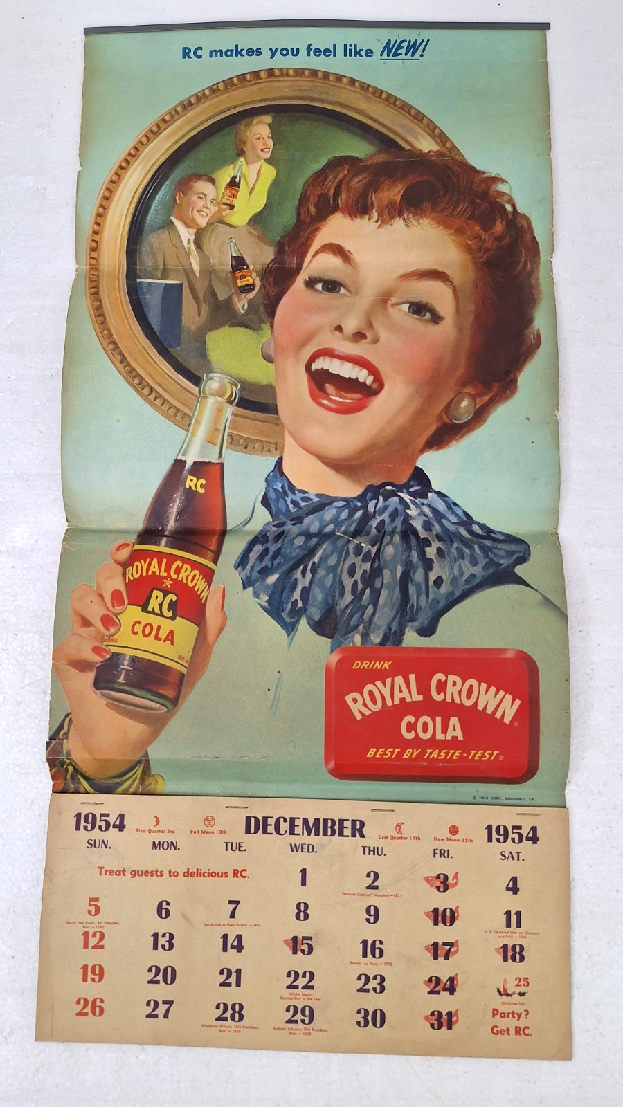 1954/55  RC Royal Crown Cola Original Full Pad 13 Month Calendar 24