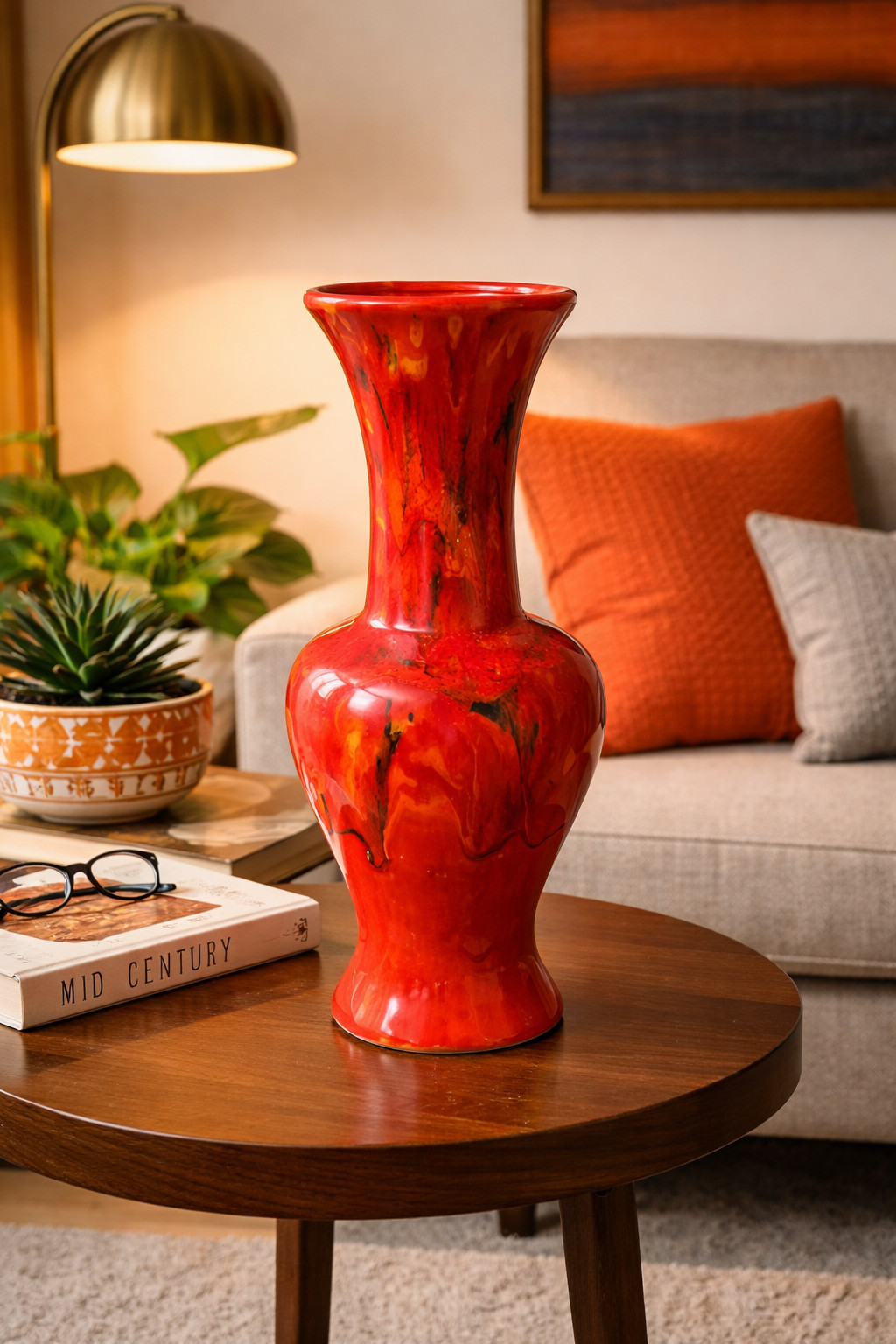 Mid Century Modern California Originals Torrance CA Red Drip lava Glaze 1 foot