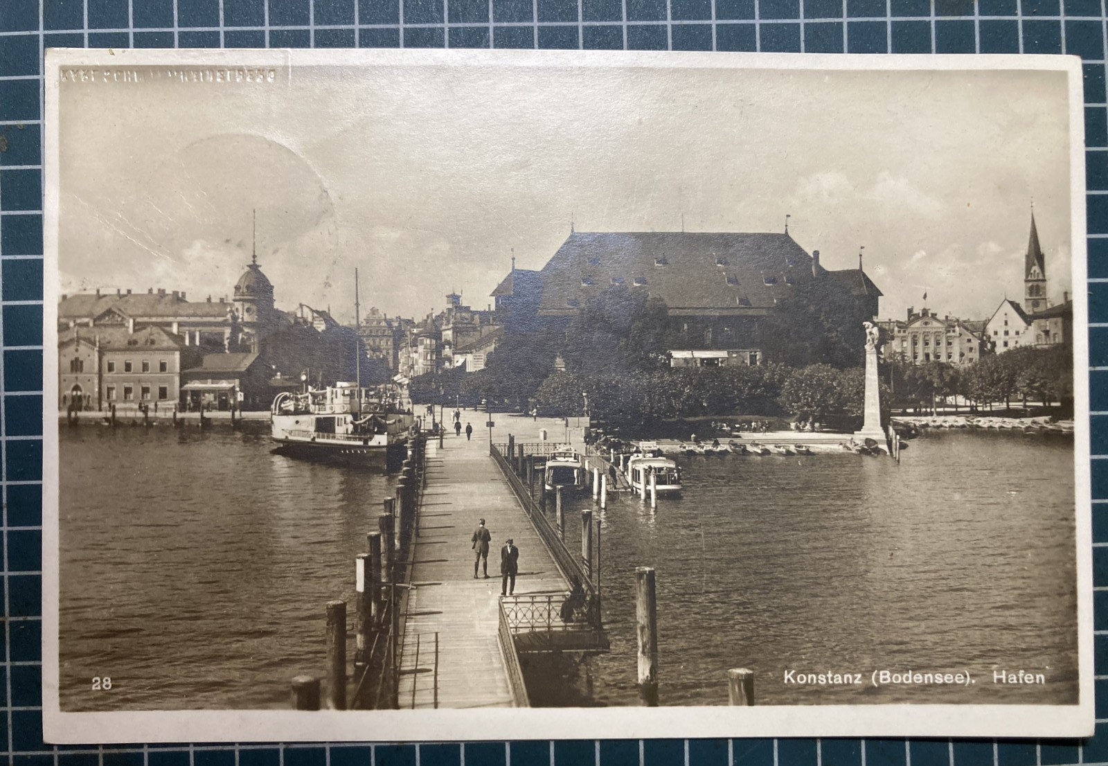 1930 Konstanz Hafen Germany RPPC Postcard Konzil Zeppelin Monument Sütterlin Sta