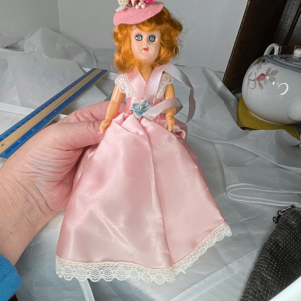 VTG hard plastic 7” doll 1950’s red hair open close eyes