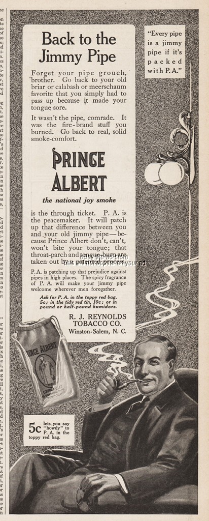 1913 Prince Albert Pipe Tobacco Back To The Jimmy Pipe National Joy Smoke Art Ad