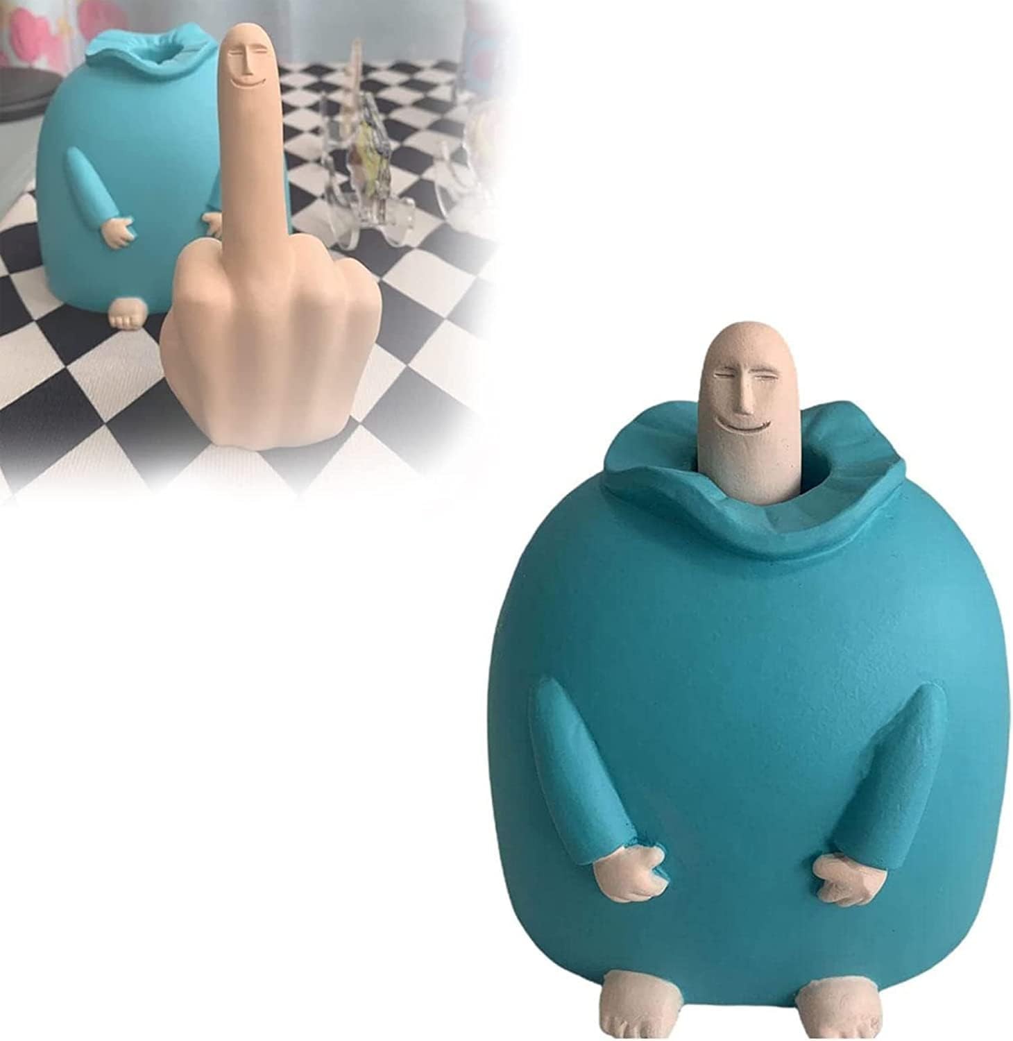 Funny Smiling Middle Finger Statue Ornaments, Novelty Resin Man... 