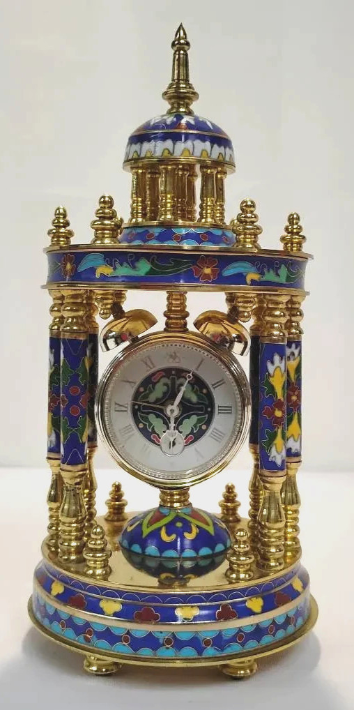 Vintage Chinese Brass & Cloisonne Circular Mantel Clock Smithsonian 9