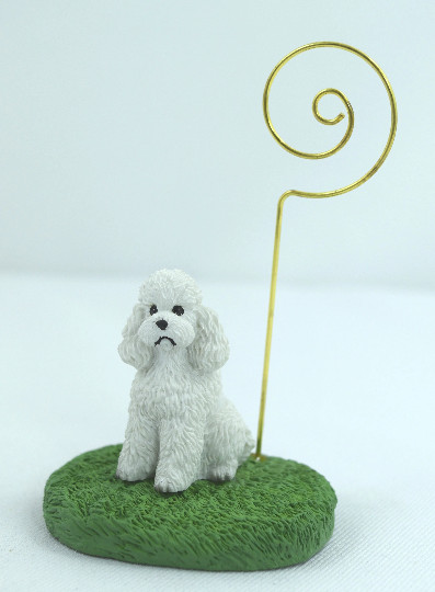 Poodle White Figurine Card Note or Memo holder - photo holder - Desk Figurine