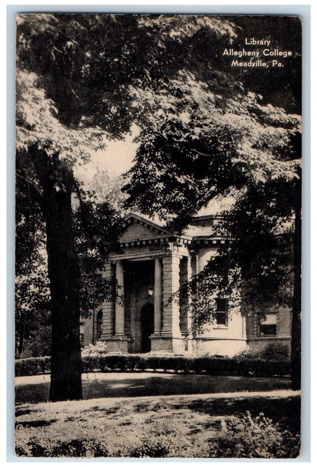 Meadville Pennsylvania PA Postcard Library Allegheny College Exterior 1947 Trees
