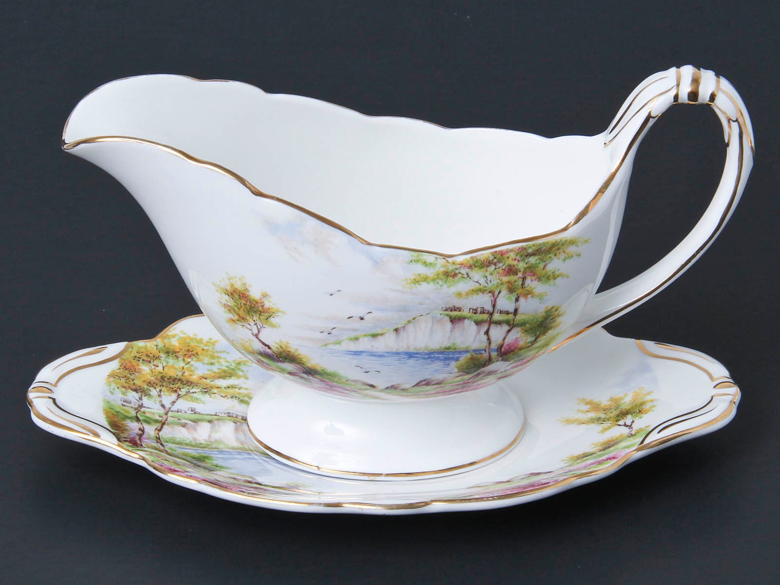 Paragon Cliffs of Dover Gravy Boat & Underplate, Bone China England c1957 *MINT*