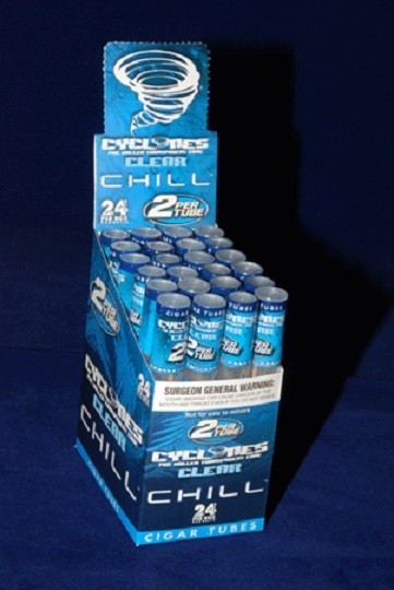 CLEAR BLUE CHILL CYCLONES - Box of 24 packs/48 PreRolled CLEAR Cigar Tube Cones