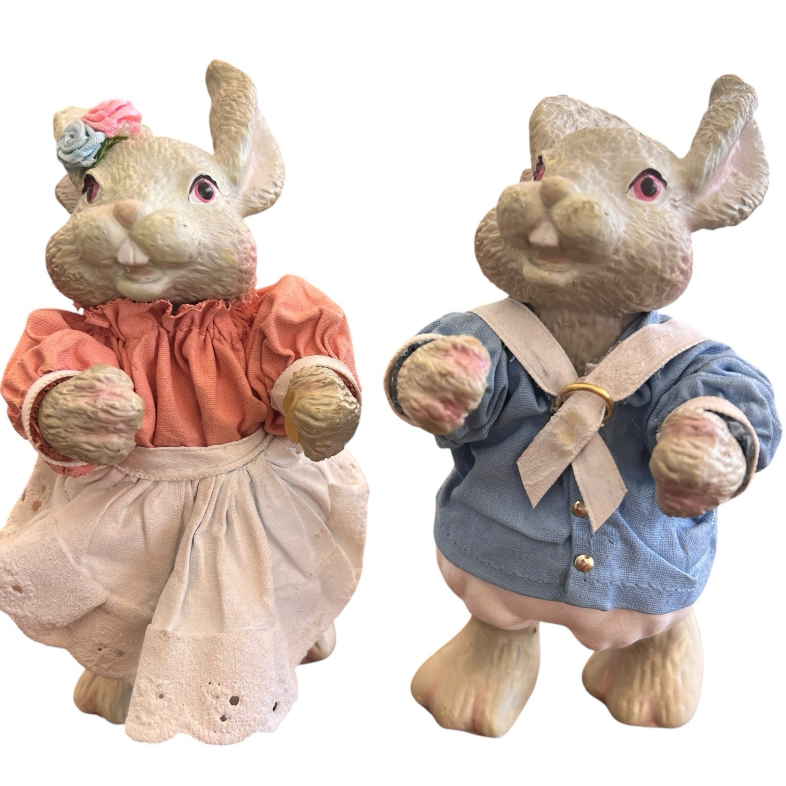 Vtg Midwest Cannon Falls Easter Bunny Set Boy Girl Figurines Rabbit Decor Taiwan
