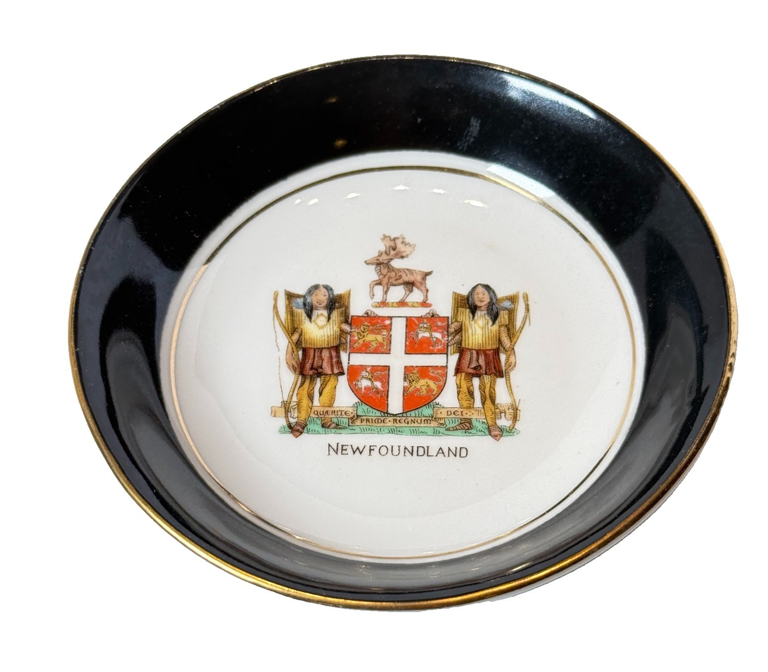 Newfoundland Emblem CANADA Souvenir CHINA Trinket ANTIQUE Cobalt Dish Bowl Newfoundland Emblem CANADA Souvenir CHINA Trinket ANTIQUE Cobalt Dish Bowl