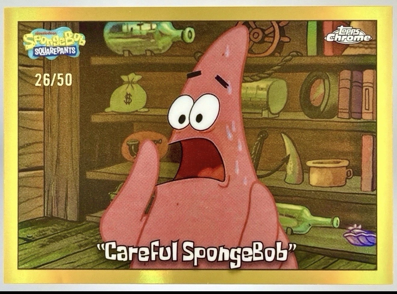 2025 Topps Chrome SpongeBob SquarePants Careful SpongeBob Gold Refractor /50 #95