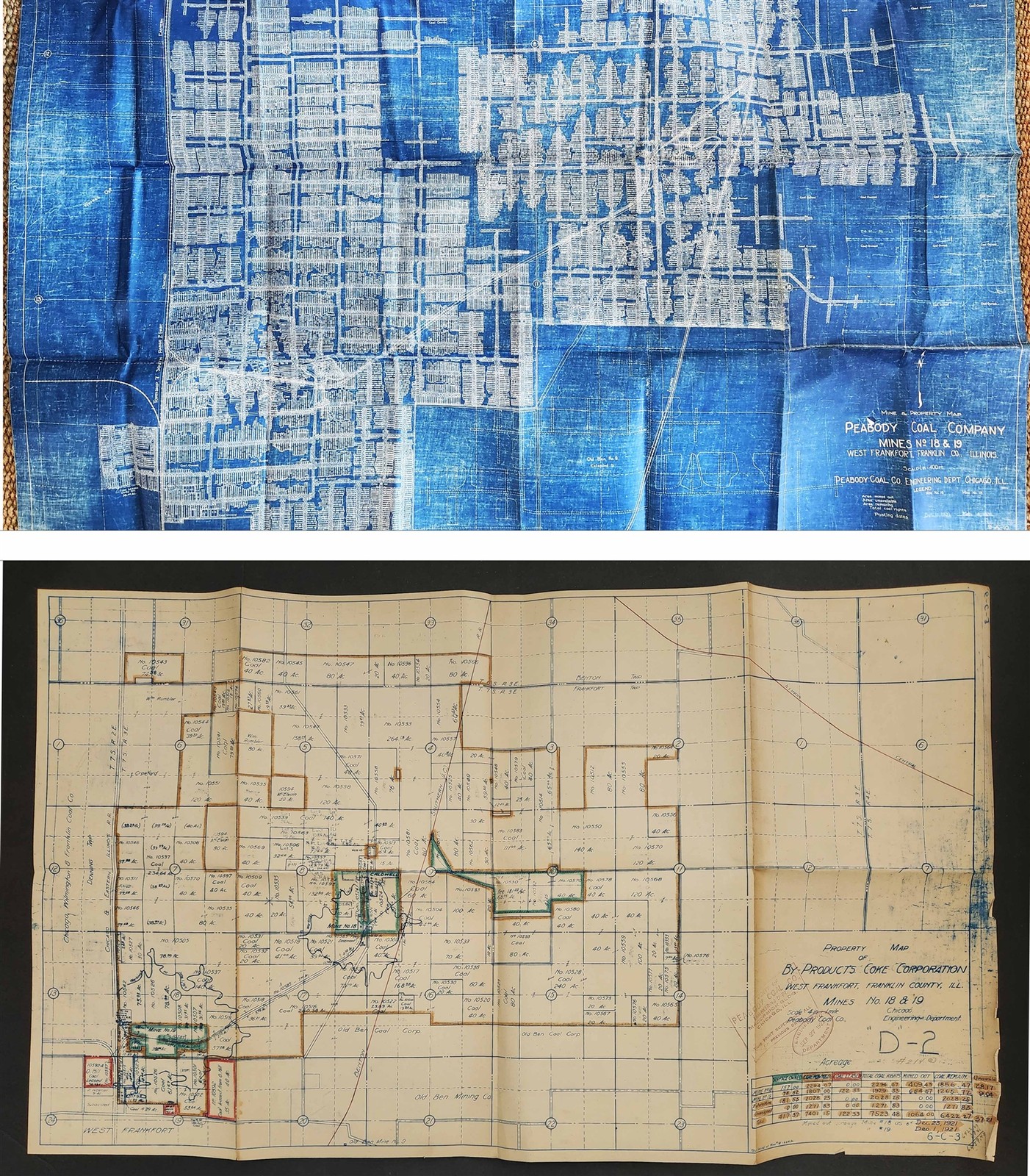 1931 antique PEABODY COAL CO west frankfort il MINES #18 #19 ENGINEERING MAPS