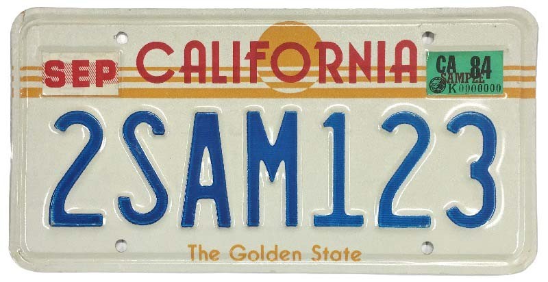 Vintage California 1984 The Golden State Sun Sample License Plate 2SAM123
