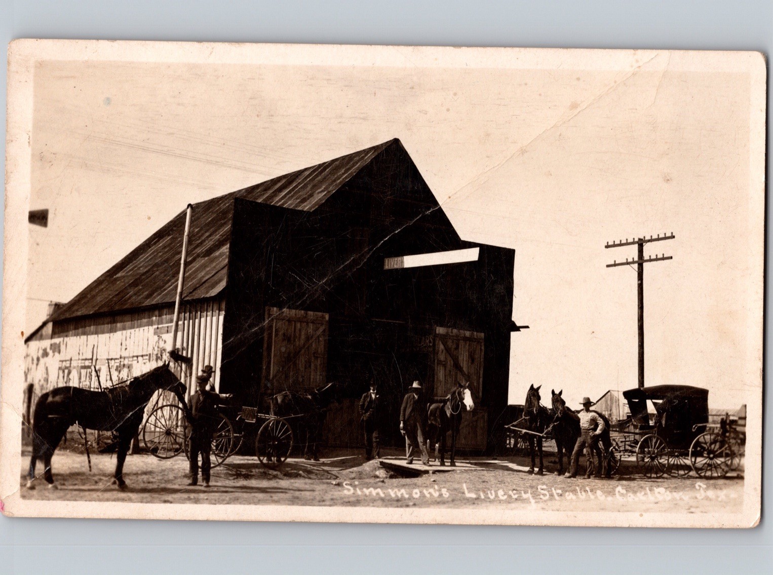 RARE c1910 Simmons Livery Stable Carlton Texas TX Hamilton County Hico RPPC