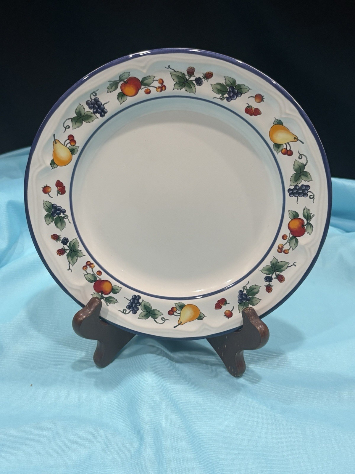 One (1) Bountiful by Nancy Calhoun 8” Salad Plate (Fruits with Blue Trim)
