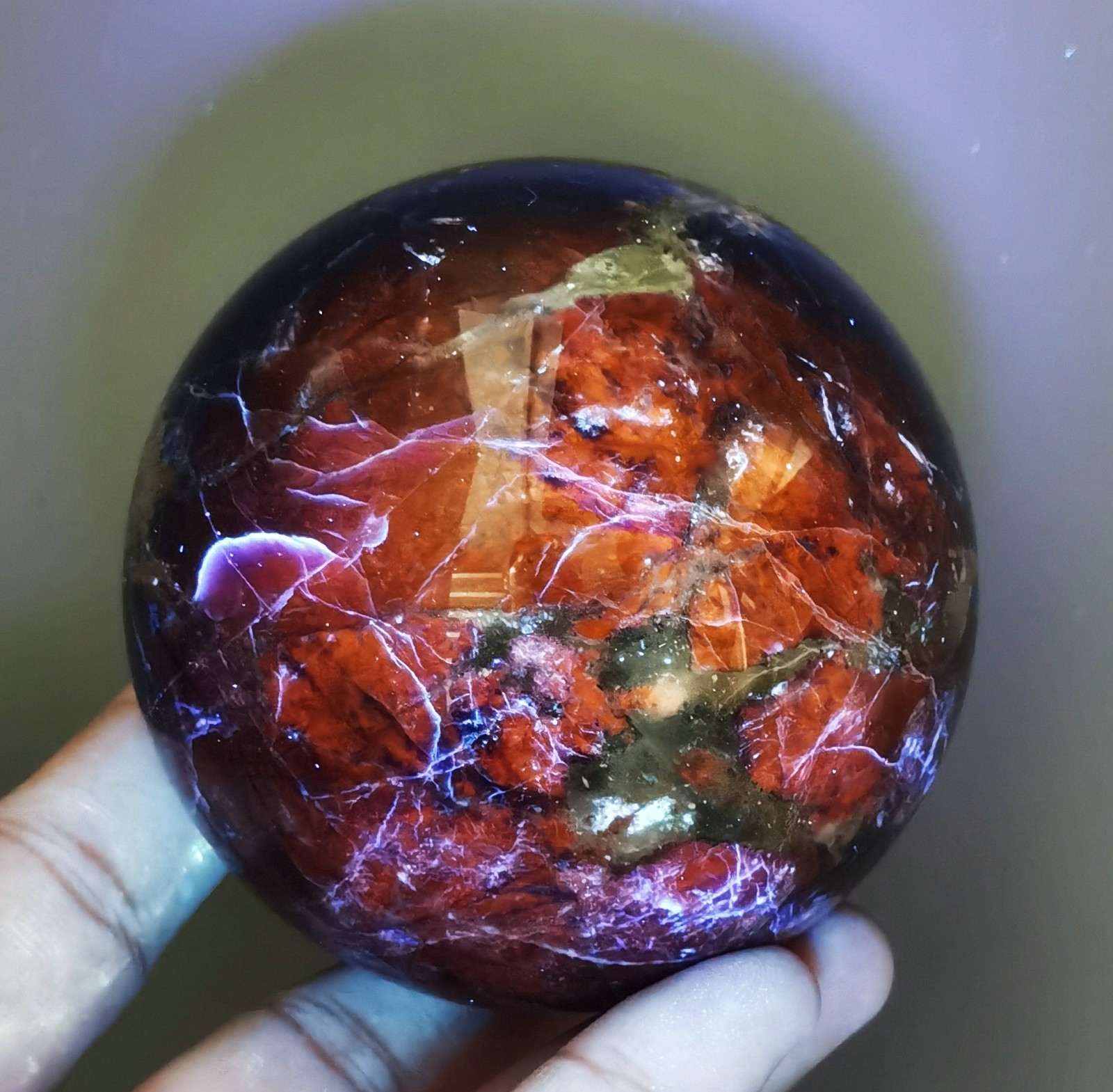 1LB Natural Rare Blue Sodalite Sphere Ball UV Reactive Reiki Stone Healing