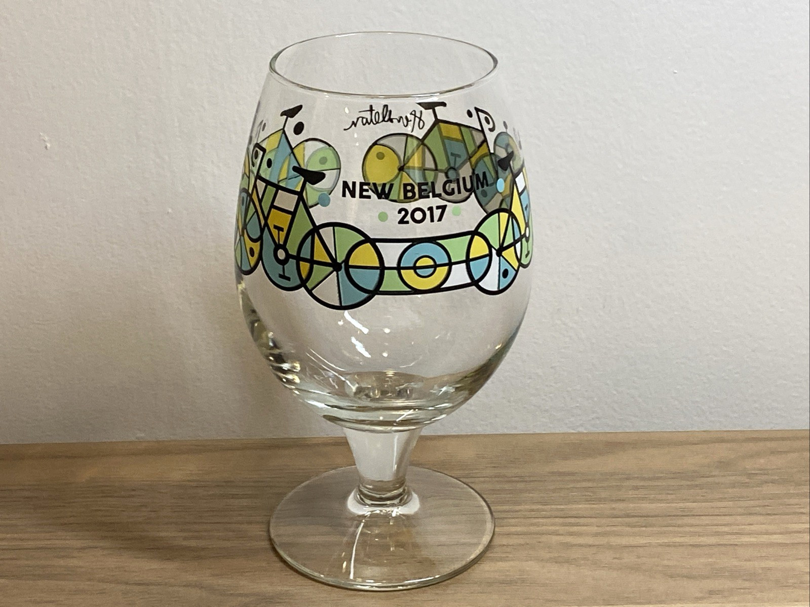 New Belgium Brewing 2017 Bicycle Beer Glass Don Pendleton Art 6.5” Tall