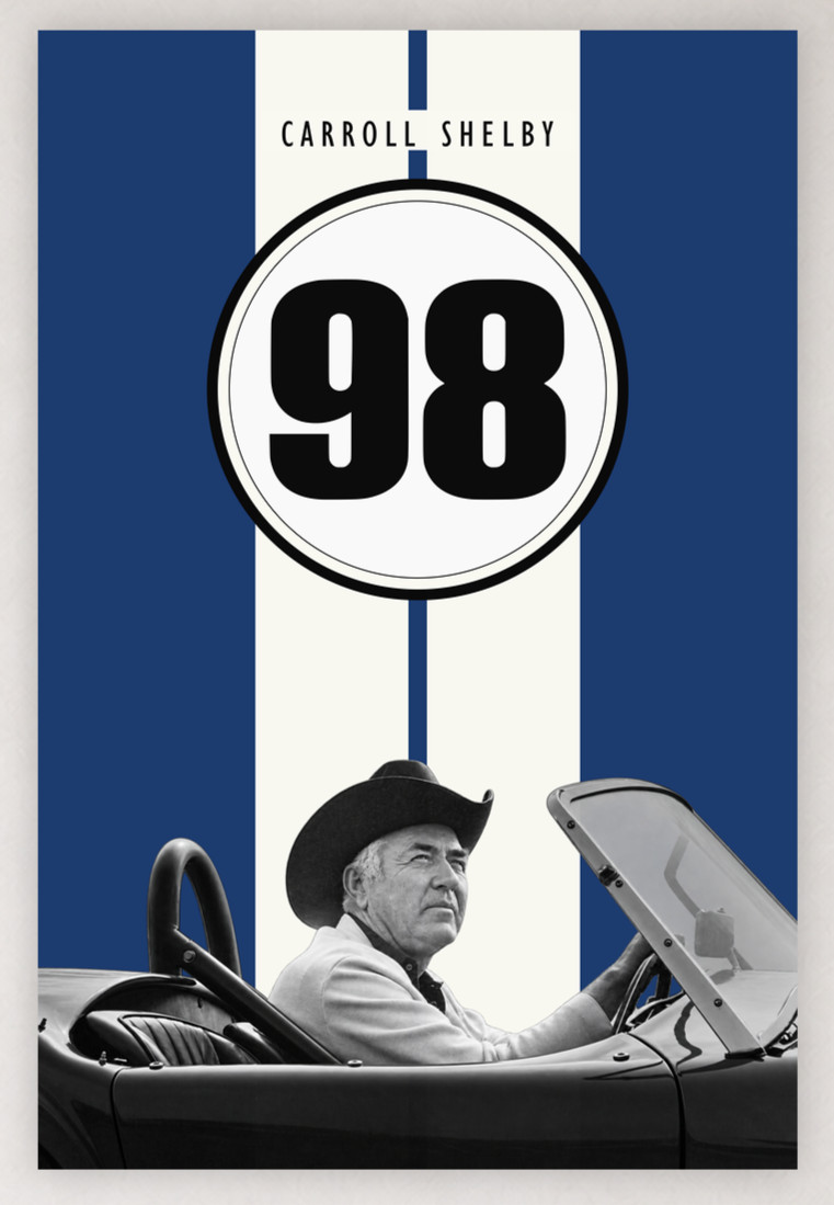 24X36 CARROLL SHELBY 98 COBRA GUARDSMAN BLUE WEMBELDON WHITE STRIPED POSTER