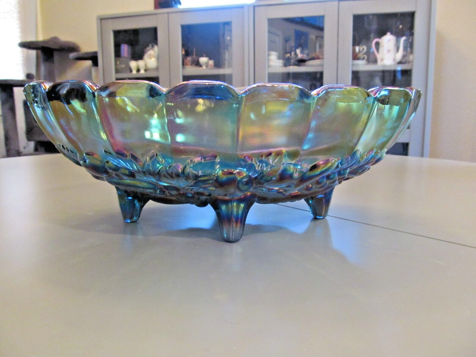 COLONY HARVEST BLUE CARNIVAL GLASS 12 1/4\