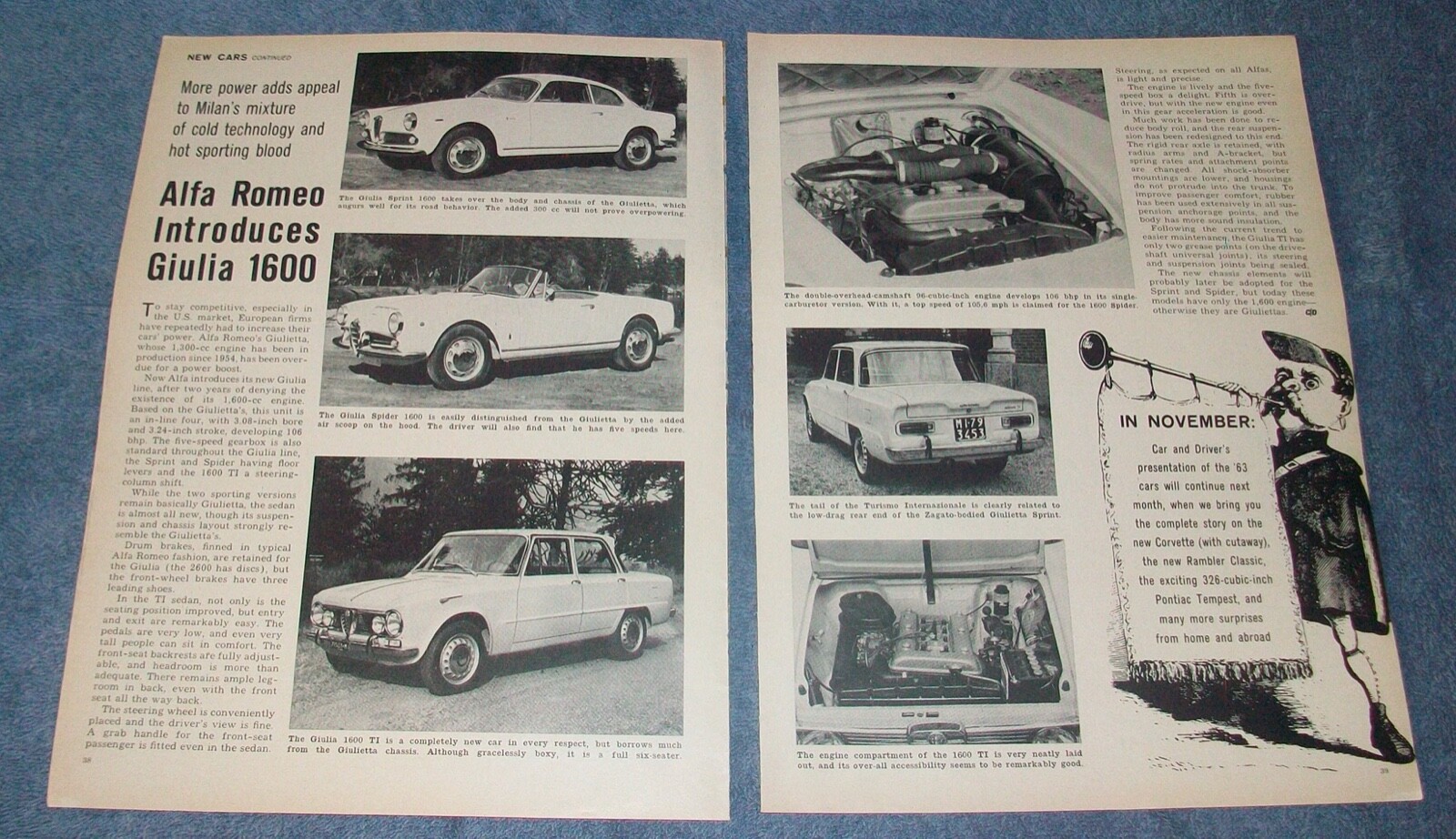 1963 Alfa Romeo Giulia Vintage New Car Info Article Sprint Spider 1600 TI