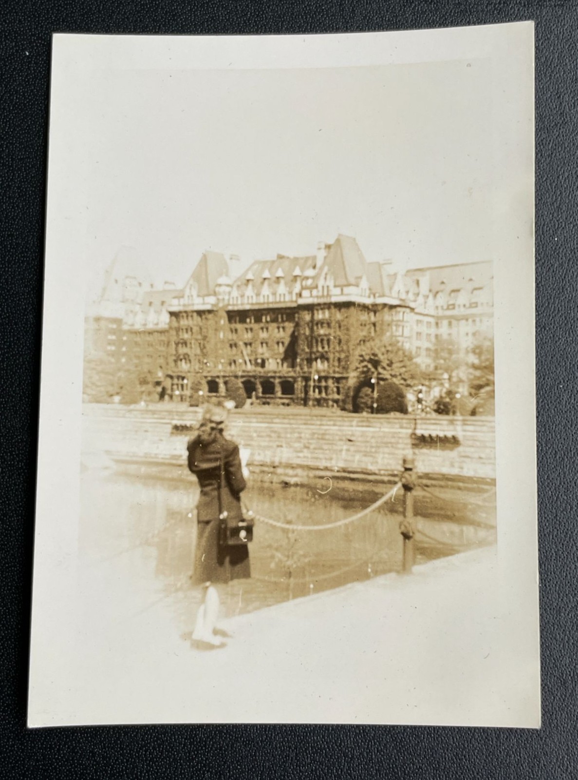 VTG c1930 Empress Hotel Victoria BC Canada Inner Harbour Tourist Snapshot Photo