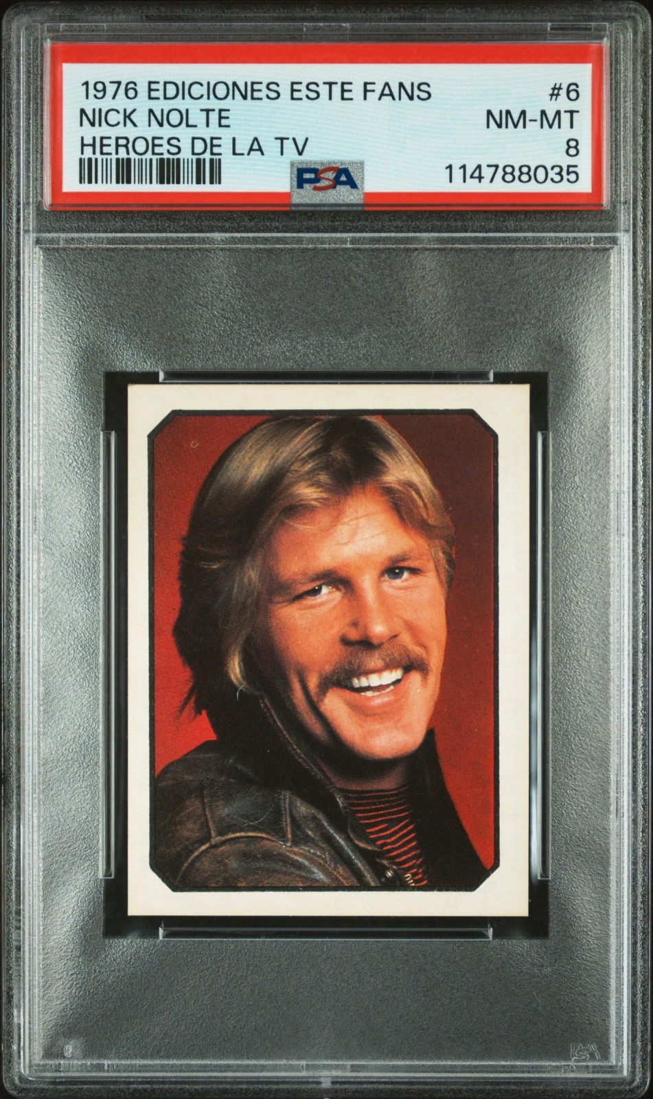PSA 8 Nick Nolte Rookie Card 1976 Ediciones Este Fans Heroes De La TV POP 1 RC