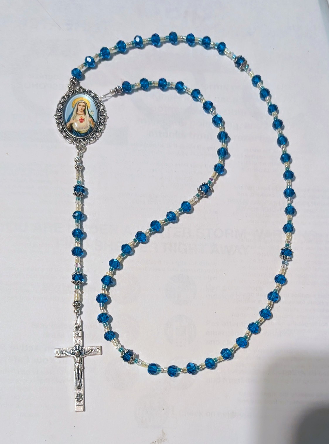 Christian Rosary, Rosary Of The Immaculate Heart, Teal & Clear Crystals
