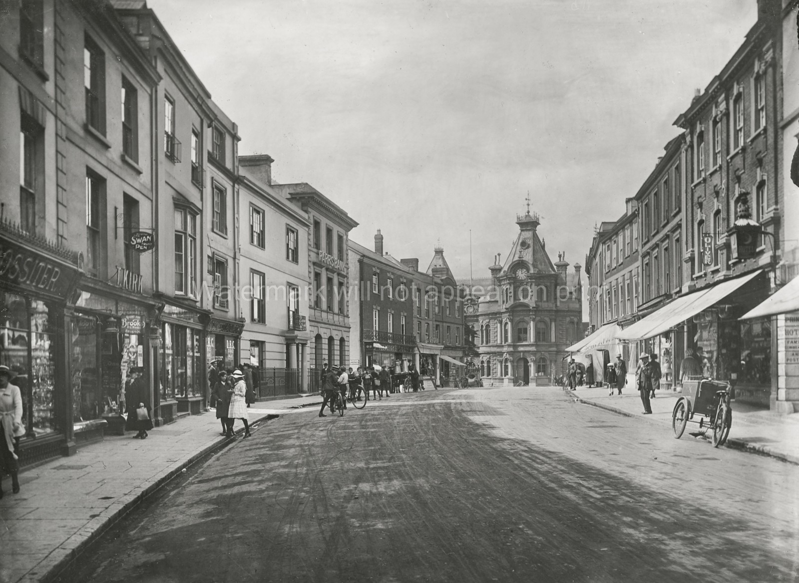 Fore Street Tiverton Devon Town Hall Shops Scene People Vtg. Photo 19thC.