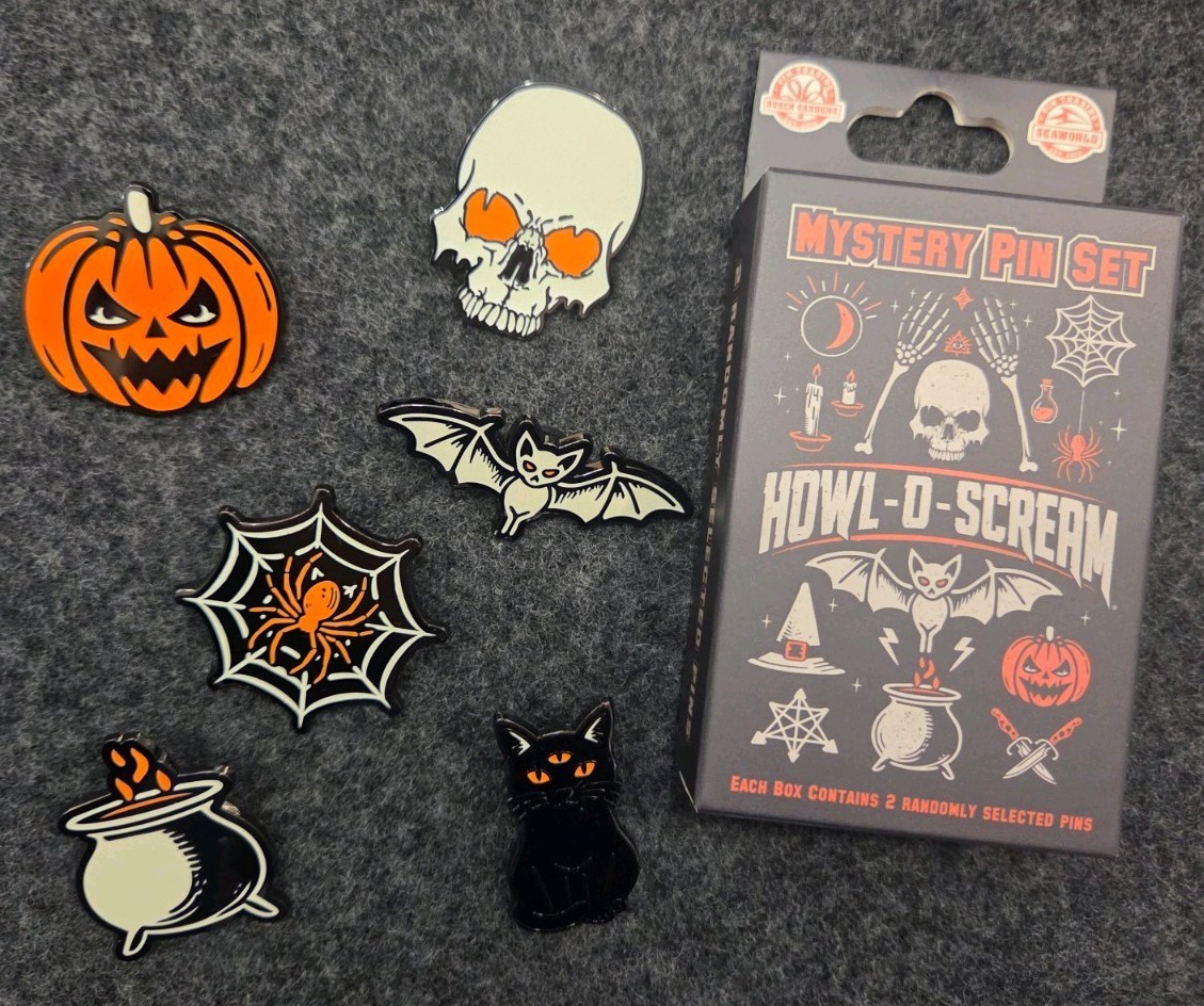 New Busch Gardens Howl-O-Scream Mystery Pin Set COMPLETE W/Box