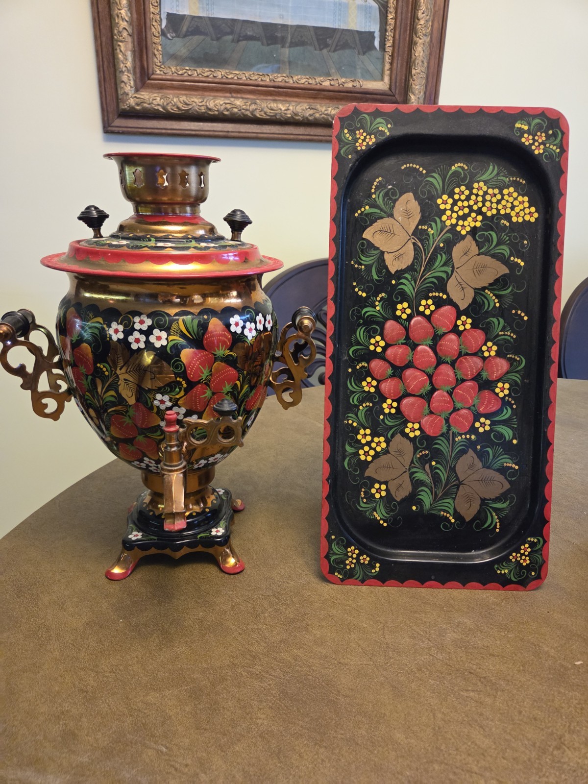 Vintage Soviet Electric Samovar Hand Painted 3L Tea Pot W Tray Made in USSR